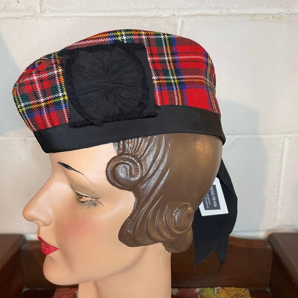 Vintage Scottish Glengarry Hat in Stewart Plaid