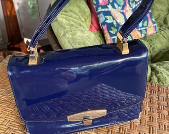 blue patent leather purse