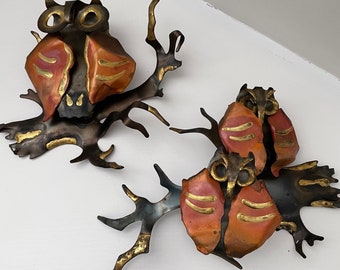 Vintage Set of Mid Century Metal Owl Wall Sculptures