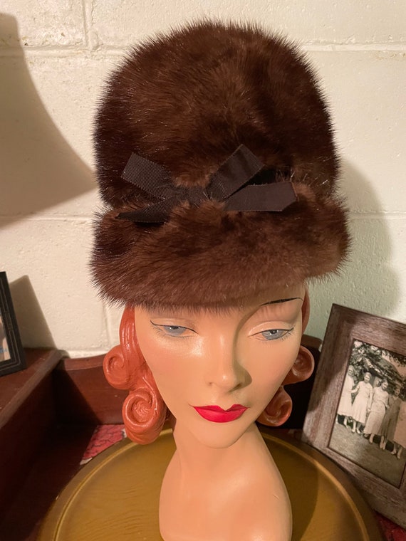 Vintage Fur Cloche Hat with Ribbon Detail