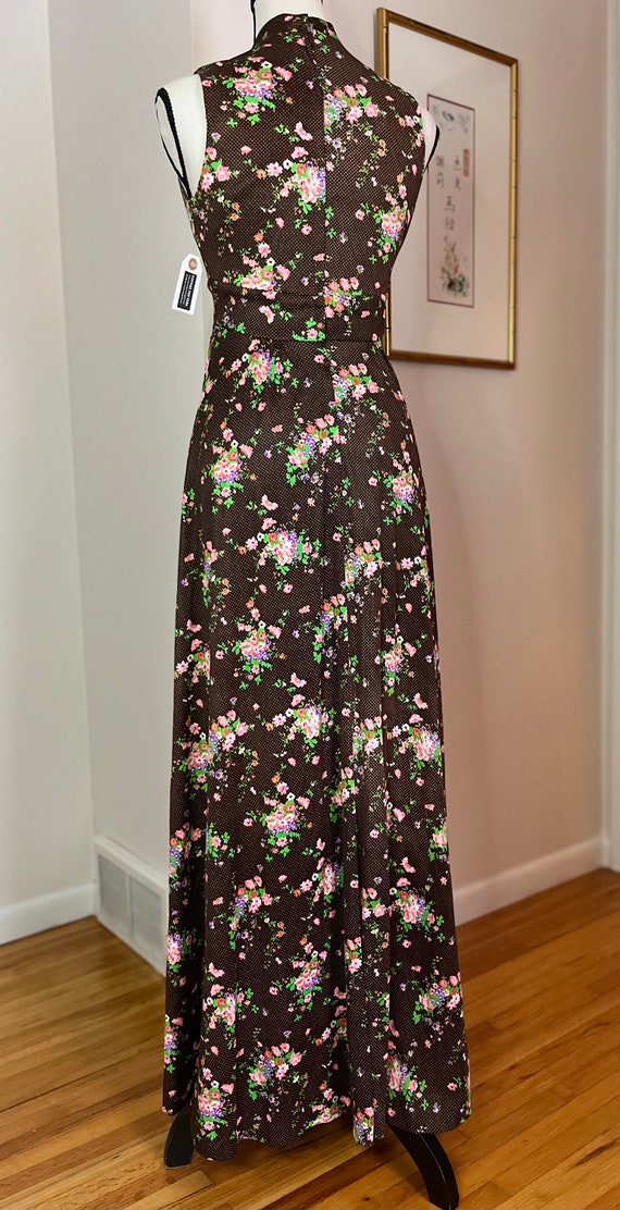 Vintage Meleny Road Maxi Brown Dress with pink fl… - image 2