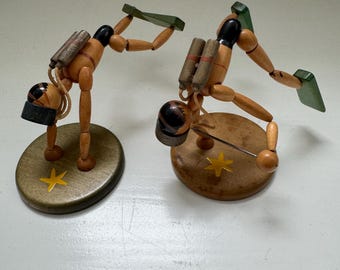 Vintage Pair of Western German Wood Articulated Deep Sea Divers