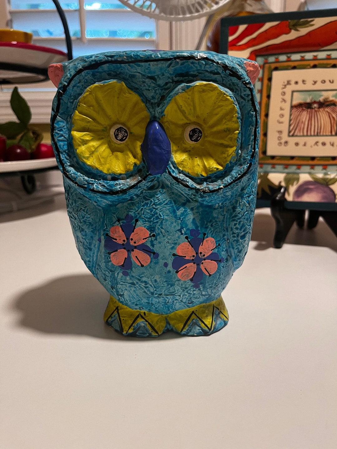 Vintage New Trends Inc Made in Japan Colorful Turquois & Pink Owl Bank