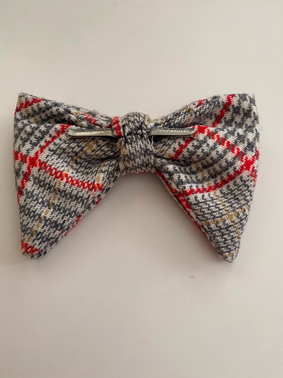 Vintage grey and white with red plaid bow tie. - image 2