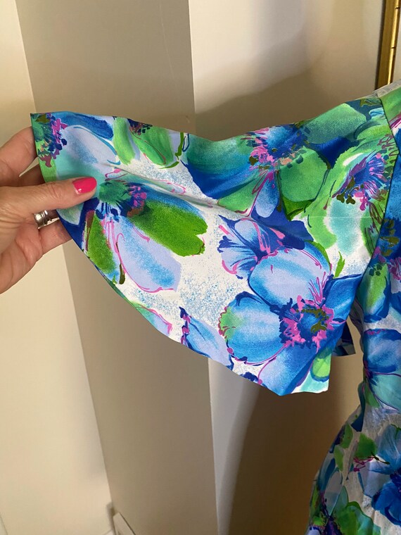 Green blue purple and pink floral dress. - image 4