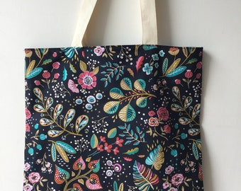 Tote bag fleuri avec double poche réversible