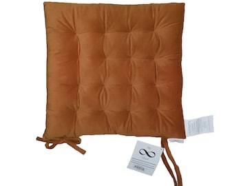 Infinity Collection Cinnamon Rust 16" Square Chair Pad/Cushion: Tie Backs Reversible Tufted Plush for Kitchen Bar Stool Dining Room