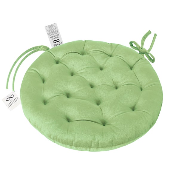 Infinity Collection Sage Green 16 inch Round Chair Pad/Cushion: Tie Backs Reversible Tufted Plush for Kitchen Bar Stool Dining Room