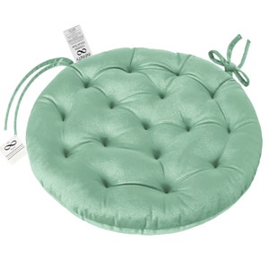 Infinity Collection Mint Green 16 inch Round Reversible Tufted Plush Chair Pad/Cushion w/ Tie Backs for Kitchen Bar Stool Dining Room