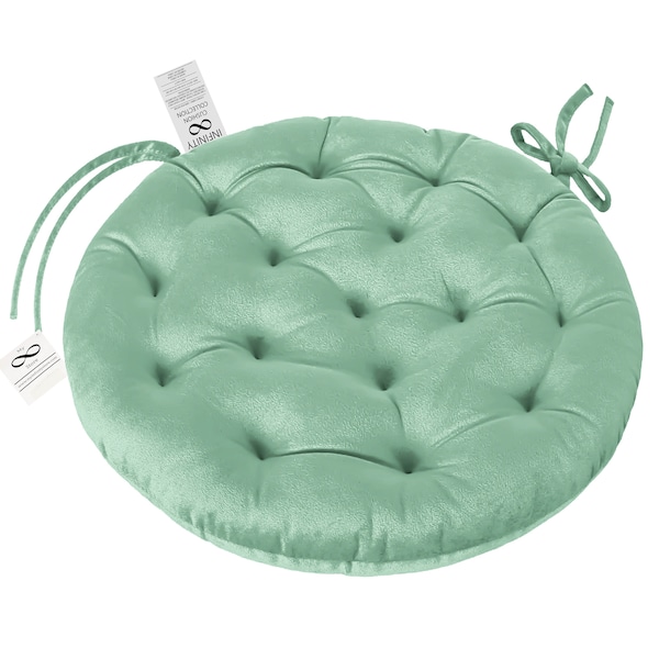 Infinity Collection Mint Green 16 inch Round Reversible Tufted Plush Chair Pad/Cushion w/ Tie Backs for Kitchen Bar Stool Dining Room