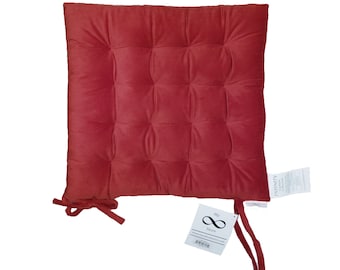 Infinity Collection Brick Red 16" Square Chair Pad/Cushion: Tie Backs Reversible Tufted Plush for Kitchen Bar Stool Dining Room