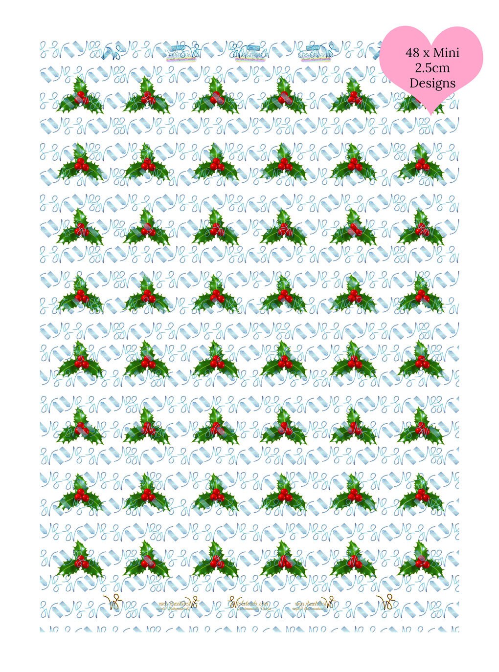 Edible Holly Leaves Transfer Sheets Sugar Art Stamps Green Berries