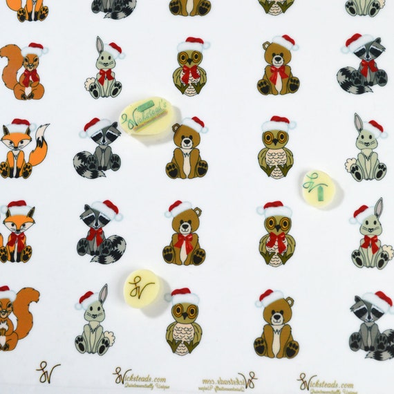Edible Cute Merry Christmas Animals Transfer Sheets Sugar Art Stamps Xmas  Decor Wedding Meringue Kisses Chocolate Lollipops Isomalt Fondant 