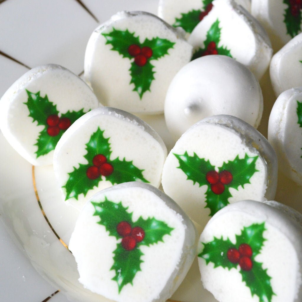 Edible Holly Leaves Transfer Sheets Sugar Art Stamps Green Berries