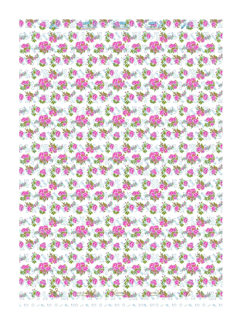 Edible Pink Rose Chintz Transfer Sheets Sugar Art Stamps Spring Boho