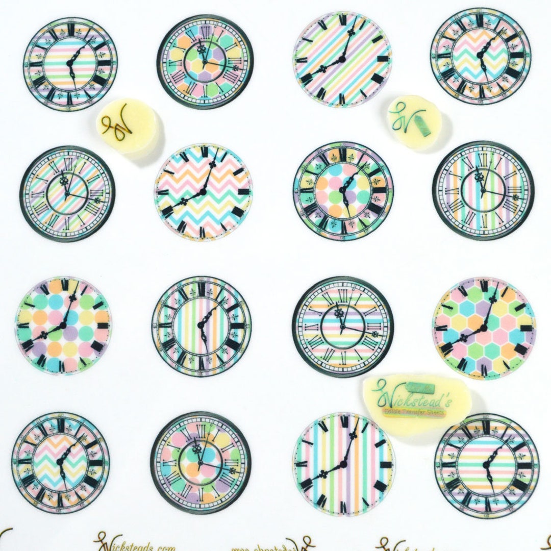 Edible Clock Faces Transfer Sheets Sugar Art Stamps for Weddings Birthday  Party Meringue Kisses Chocolate Isomalt Lollipops Pastry Cookies 