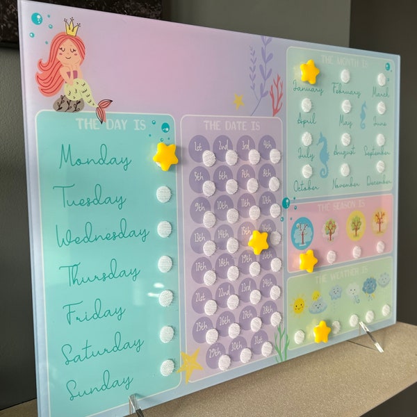 Calendrier éducatif acrylique, calendrier interactif pour enfants.