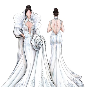 Hand-drawn custom illustration, Bridal design sketch