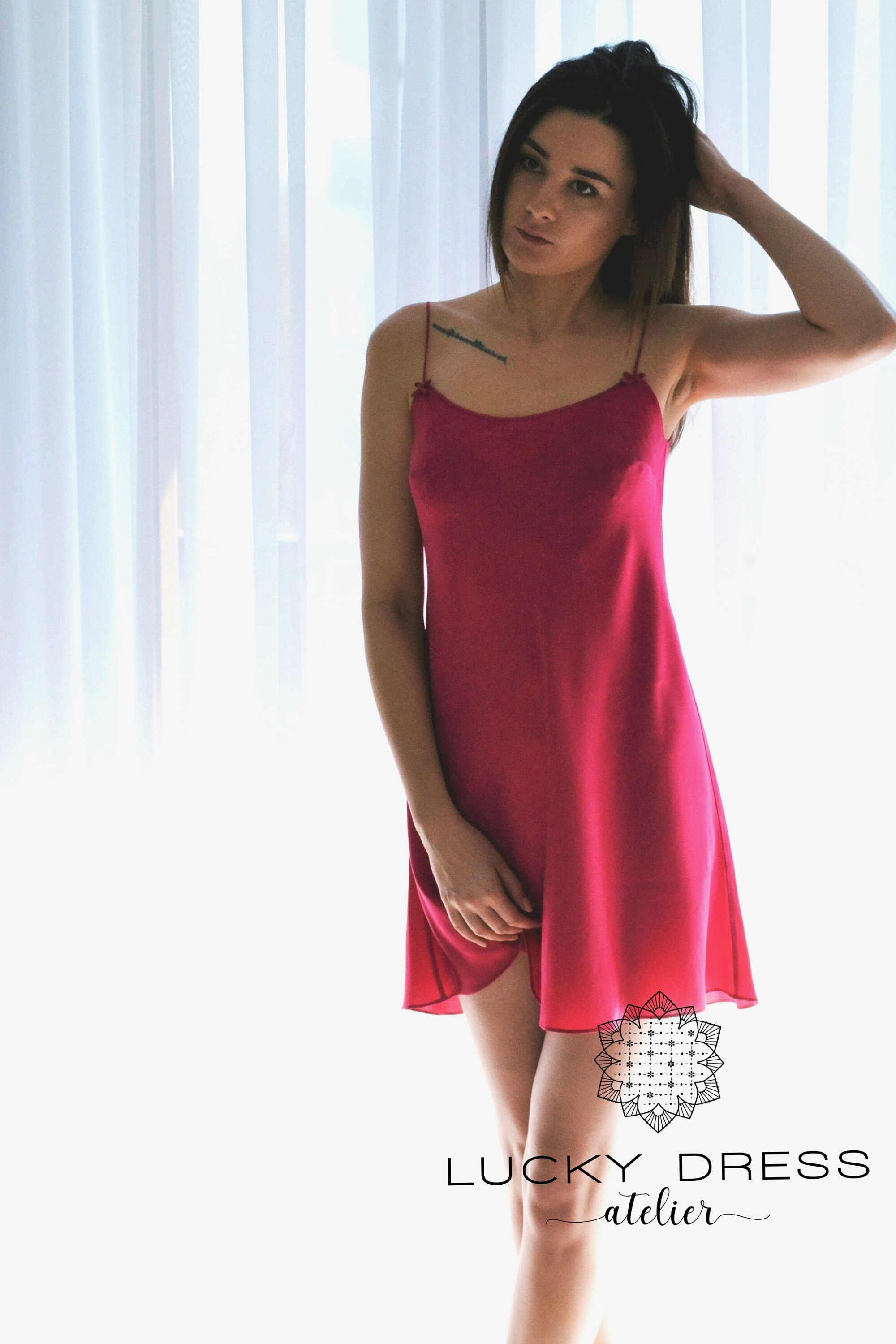 100% Natural Silk Nightdress for Women Red Silk Nightgown Sexy pic