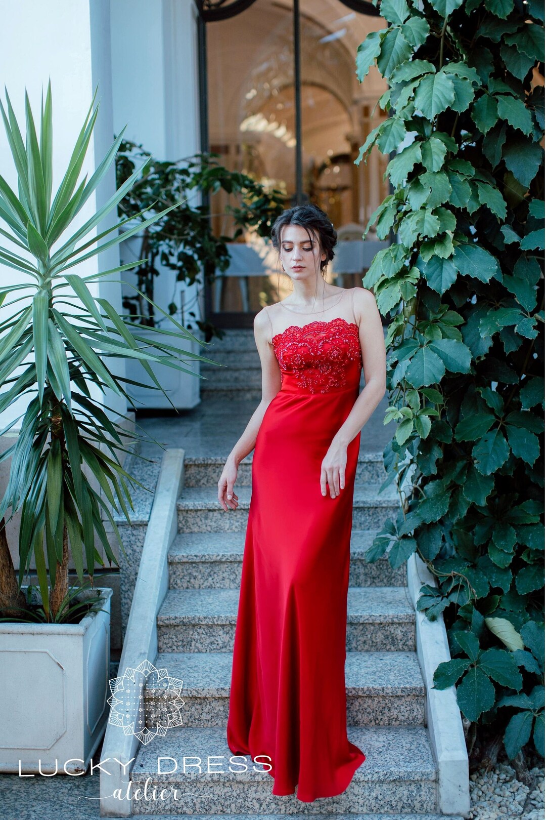 Sørge over Fremkald tilstødende Bridesmaid Red Dress in Vintage Style Valentino Lace Beaded - Etsy
