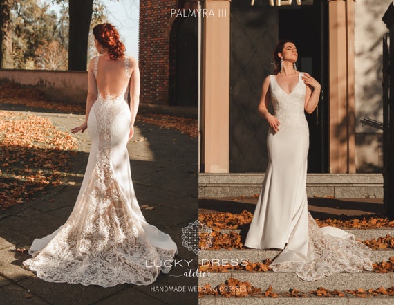 crepe lace wedding dress