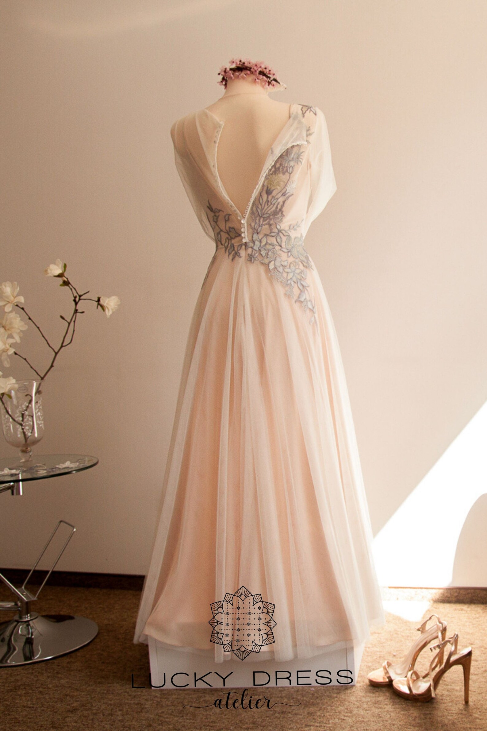Custom Wedding Dress in Blush Color Floral Wedding Dress in Etsy