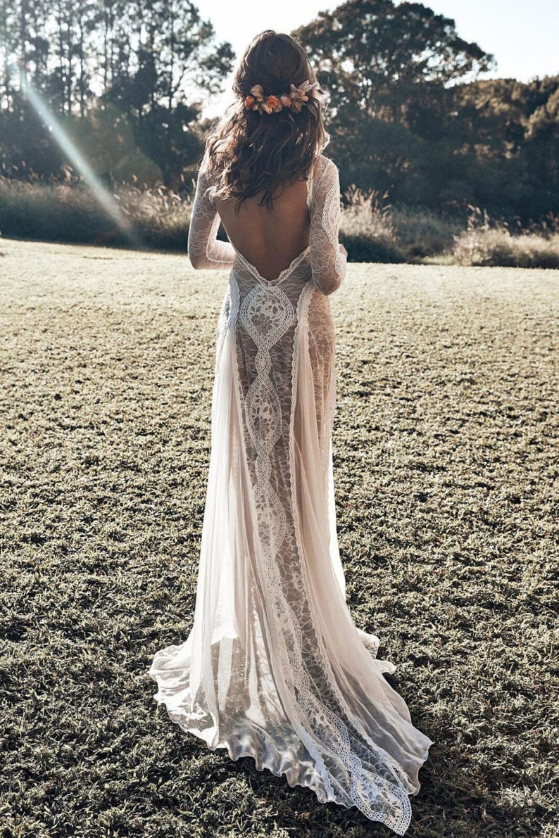 Floral lace wedding dress long sleeves boho Wedding dress image 7