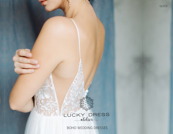 Vestido de novia Boho en color champagne con fondo de tul - Etsy México Vestido de novia Boho en color champagne con fondo de tul - Etsy México
