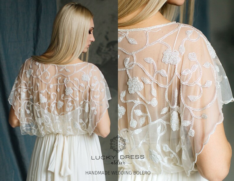 Ivory lace wedding bolero with butterfly sleeves Bridal top Etsy