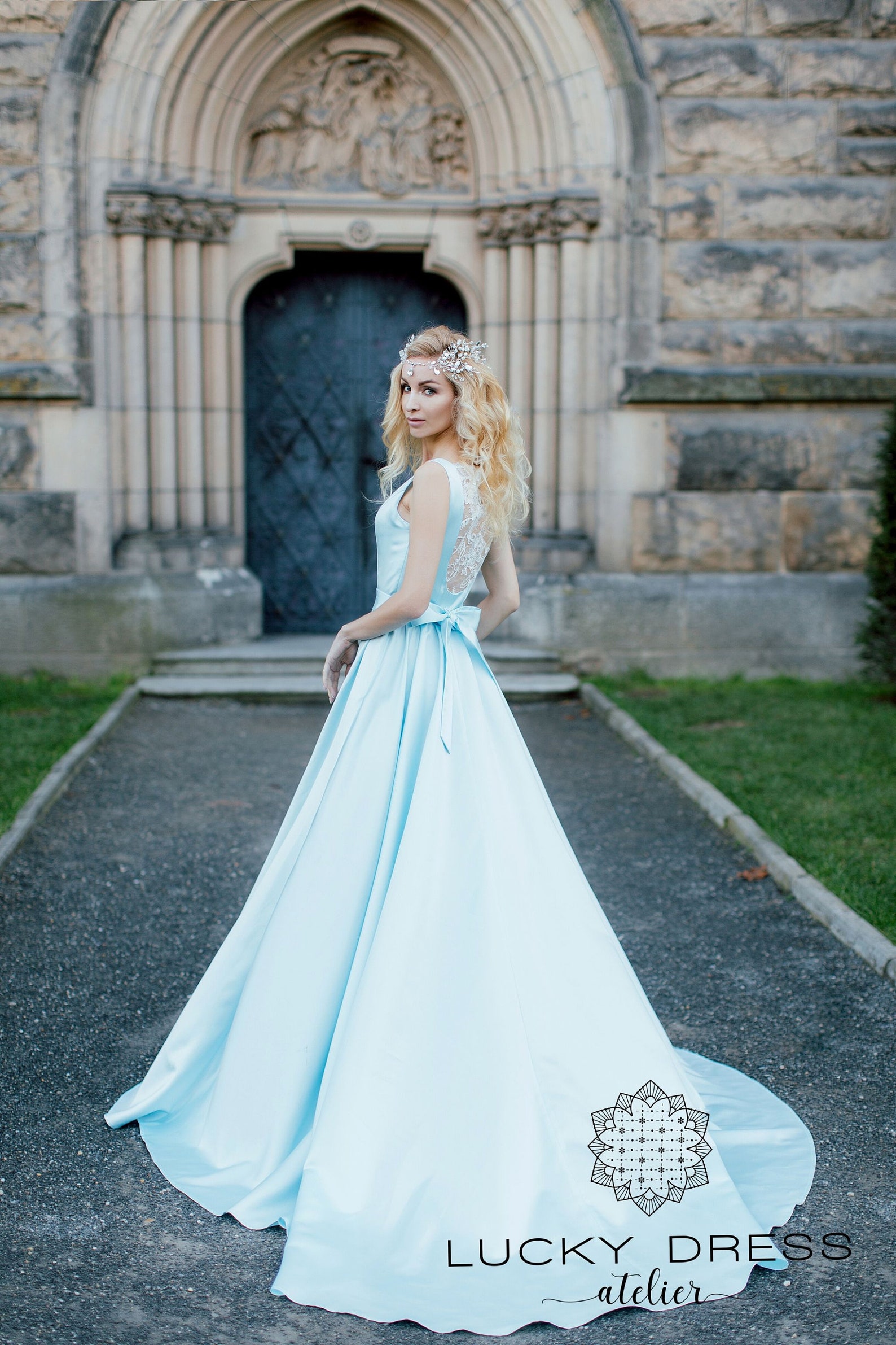 Ready to Ship Wedding Dress US 4 / Blue Satin Wedding Dress Etsy