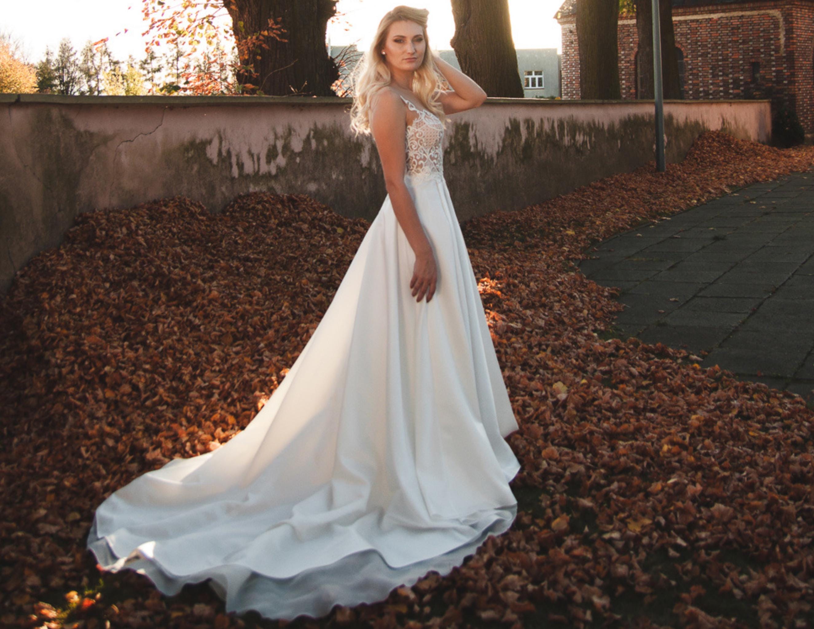Empire Waist White Satin Bridal Gown, Traditional-style Classic Bride Wedding Dress | BLANKA