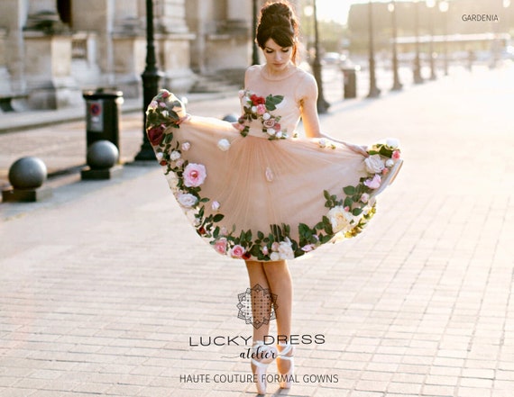 vestido de alta costura con 3d coloridas flores - Etsy