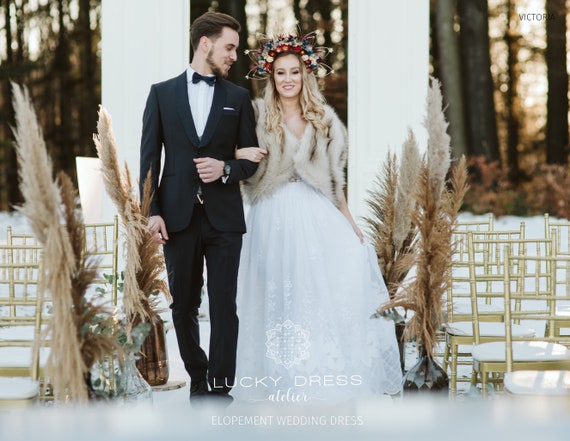 Elopement Glitter Wedding Dress 