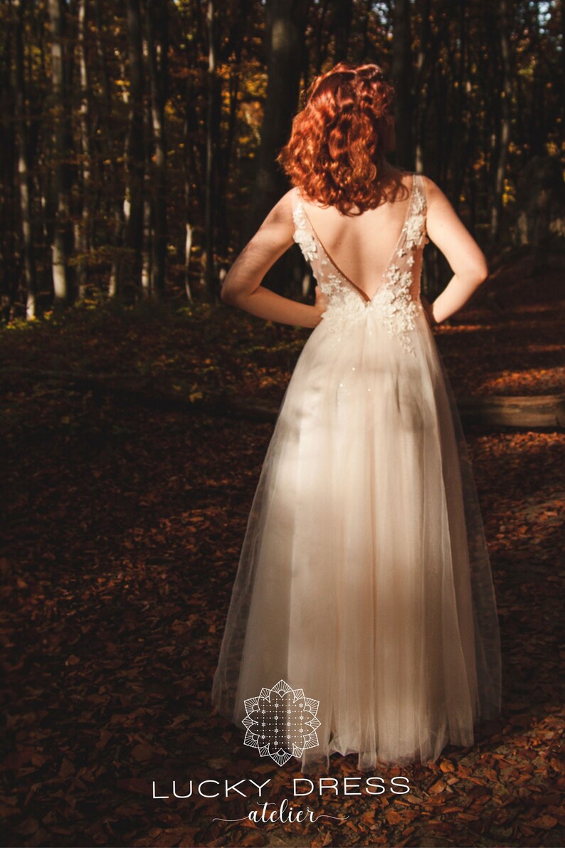 Lace Wedding Dress Glitter Blush Wedding Dress Deep V Bespoke Etsy