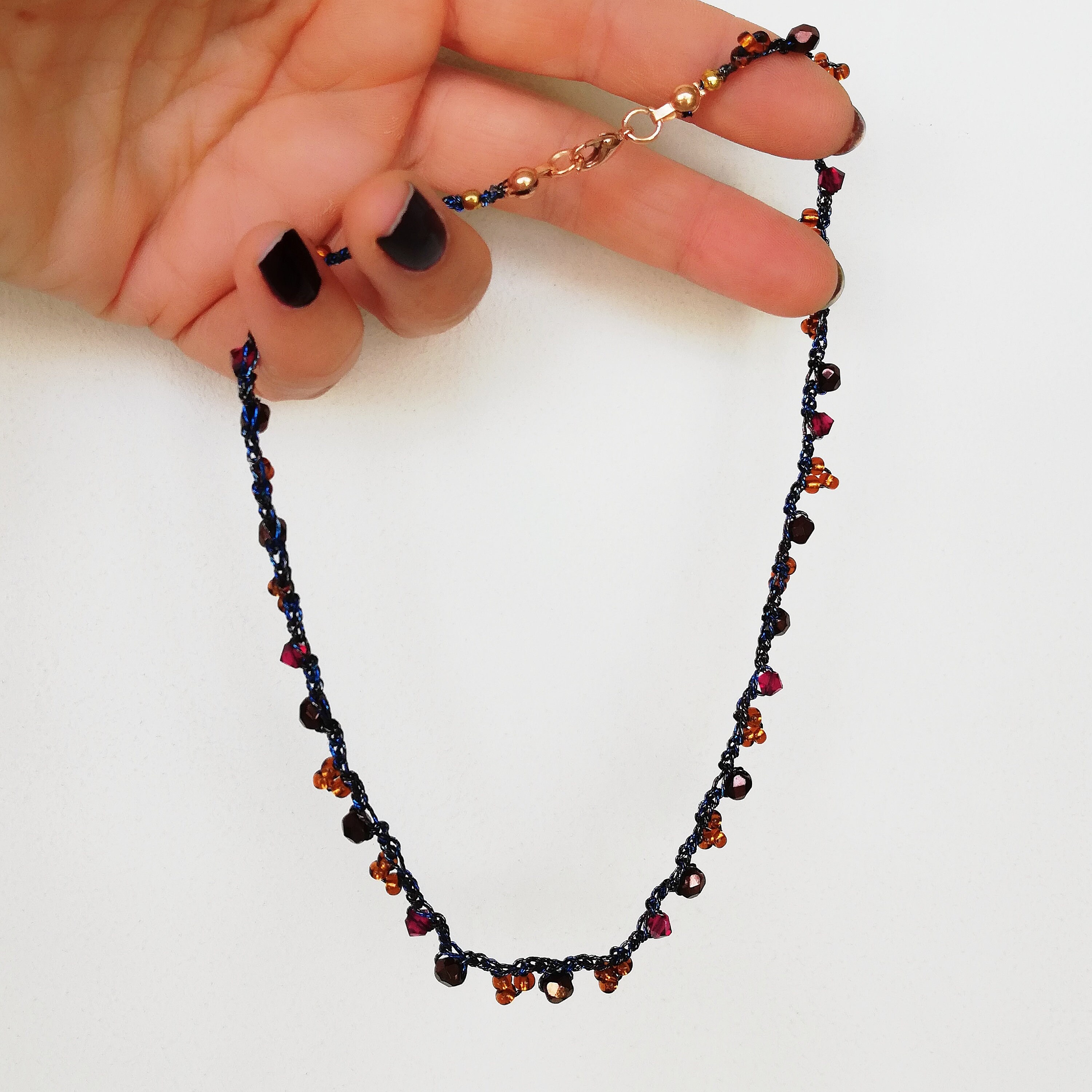 Tight Fitting Necklace With Crystals, Beads and Swarovski, Boho Chic