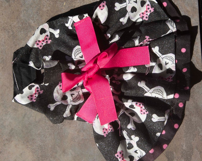 Handmade Pink and Black Pink Ribbon Skull Dog Dress Halloween
