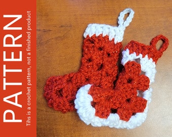 PATRÓN DE GANCHILLO Mini calcetín navideño, calcetín cuadrado de la abuela, patrón de ganchillo navideño rápido