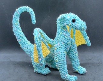 READY TO SHIP Spring Dragon, Posable Dragon Amigurumi, Dragon Figure, Mythical Creature Plushie