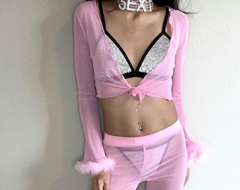 Pink Disco Barbie Furry Cuffed Mesh Set | SOLD SEPERATELY