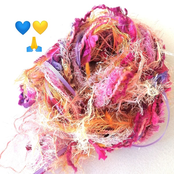 Art yarn 12x2 meters, yarn bundle for handmade, pink, rose, peach colours, eyelash yarn, Art Yarn Bundle