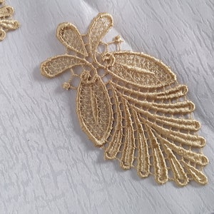 Golden guipure lace applique, elegant lace Application, floral lace trim, Old Leaf lace supply