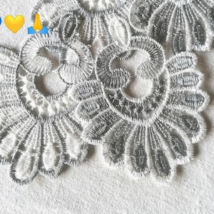 Grijze lichte en witte kleur, Guipure Lace Applique, elegante Lace Applique, Lace Trim, Floral Guipure Lace Trim, Kerstkantbenodigdheden