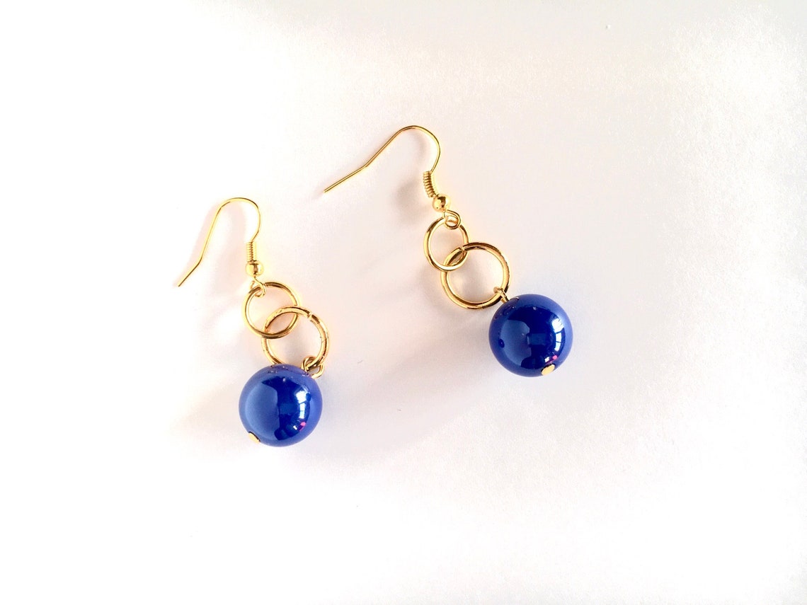 Beautiful Blue Balls Earrings Romantic Style Blue Dangle Etsy