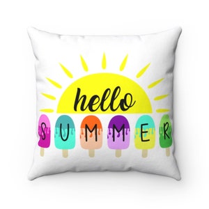 Hello Summer Pillow, Summer time Pillow, Popsicle Pillow, Beach Pillow, bright and colorful pillow, home decor, throw pillow, accent pillow