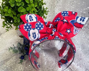 Patriotic Mouse Hand-Knotted Bow Headband: Summer Headband, Theme Park Hair Accessories