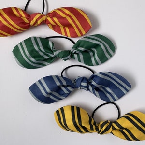 Magic Wizard House Colors: Hand-Knotted Striped Hair Bow, Organic Cotton