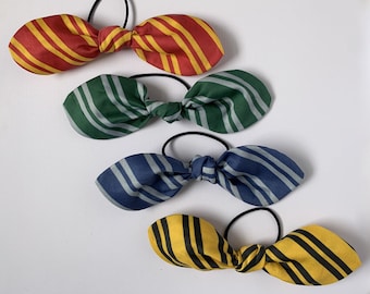 Magic Wizard House Colors: Hand-Knotted Striped Hair Bow, Organic Cotton