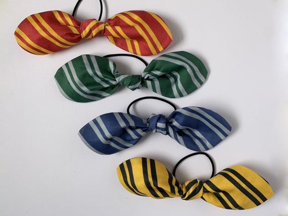 Magic Wizard House Colors: Hand-Knotted Striped Hair Bow, Organic Cotton