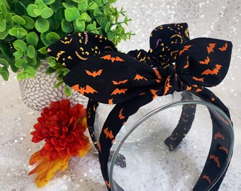 Halloween Bow Headband: Bats & Jack O'Lanterns, Retro Top Knot