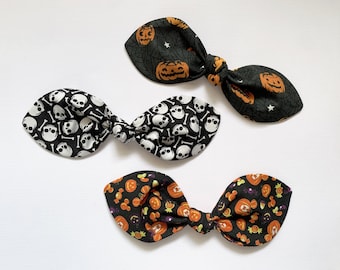 Hand-Knotted Halloween Hair Bow: Mickey Pumpkin, Skull & Bones